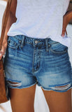 Women's Casual Washed And Torn Denim Shorts