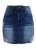 Women's ripped loose and slim denim skirt