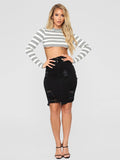 Women's spring and summer European and American ripped denim skirt