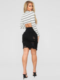 Women's spring and summer European and American ripped denim skirt