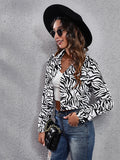 Women's fashion Plaid zebra pattern long sleeve short cardigan thin coat