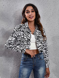 Women's fashion Plaid zebra pattern long sleeve short cardigan thin coat