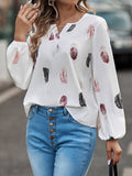 V Neck Feather Print Long Sleeve Oversized T-Shirt Shirt