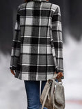 Loose Plaid Printed Long Sleeve Pocket Wool Jacket Cardigan