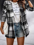 Loose Plaid Printed Long Sleeve Pocket Wool Jacket Cardigan