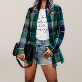 Loose Plaid Printed Long Sleeve Pocket Wool Jacket Cardigan