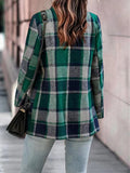 Loose Plaid Printed Long Sleeve Pocket Wool Jacket Cardigan