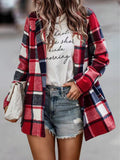 Loose Plaid Printed Long Sleeve Pocket Wool Jacket Cardigan