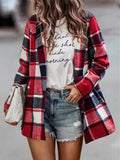 Loose Plaid Printed Long Sleeve Pocket Wool Jacket Cardigan