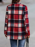 Loose Plaid Printed Long Sleeve Pocket Wool Jacket Cardigan