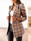 Women's long-sleeved double-breasted suit collar printed small jacket