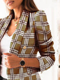 Women's long-sleeved double-breasted suit collar printed small jacket