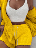 Plush Homewear Casual 3-piece Pajamas Long Sleeve Navel Vest Shorts Set