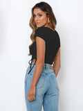 Fashion sexy pit strip navel short drawstring tie round neck short-sleeved T-shirt