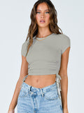 Fashion sexy pit strip navel short drawstring tie round neck short-sleeved T-shirt