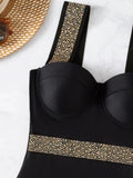 Women's rivet decor push-up one-piece swimwear