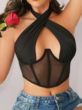 Beautiful chest mesh strap sexy hot girl hanging neck tube top sexy lingerie