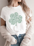 Leopard Shamrock Print Casual Tee