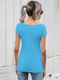 Summer short-sleeved t-shirt female simple slim hollow round neck solid color ladies top