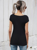 Summer short-sleeved t-shirt female simple slim hollow round neck solid color ladies top