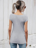 Summer short-sleeved t-shirt female simple slim hollow round neck solid color ladies top