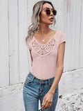 Summer short-sleeved t-shirt female simple slim hollow round neck solid color ladies top