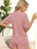 Women's Short Sleeve Loungewear Solid Color Casual Waffle Two-Piece Set