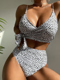 Women's Polka Dot Print Cross Tie High Waist Bikini