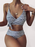 Women's Polka Dot Print Cross Tie High Waist Bikini