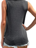 Women's Solid Color Button Knot Crewneck Tank Top