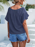 Women's woven ruffled tie round neck one-shoulder top