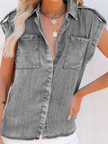 Sleeveless Denim Shirt Straight Pocket Oversized Top