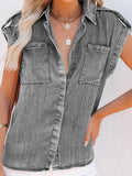 Sleeveless Denim Shirt Straight Pocket Oversized Top