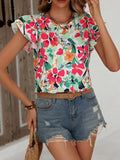 Women's Summer New Fashion Floral Print Double Layer Feifei Short Sleeve Shirt