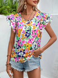 Women's Summer New Fashion Floral Print Double Layer Feifei Short Sleeve Shirt