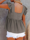 Women's Solid Color Casual Square Neck Fly Fly Sleeve Top