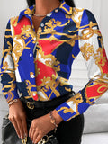 Women's Fashion Printed Long Sleeve Lapel Shirt