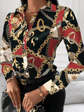 Women's Fashion Printed Long Sleeve Lapel Shirt