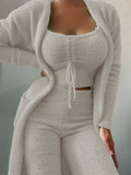 New Fashion Plush Tie Camisole Jacket Trousers 3-piece Suit