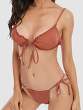 Women Knitted Tie-Front Bikini Set