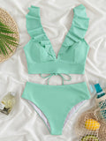 New women's lace V-neck ruffled high-waist split swimsuit bikini