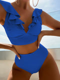 New women's lace V-neck ruffled high-waist split swimsuit bikini