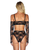 Sexy lingerie, lace transparent pajamas set with gloves, one-piece home wear