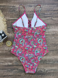 New deep V strappy one-piece swimsuit cashew flower print triangle one-piece swimsuit