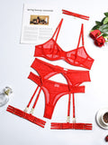 New Fashion Sexy Underwear Mesh Comfortable Slimming Gathering Steel Ring Four-piece Set