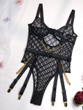 Mesh Fishnet Lace Lingerie with Chains Detailing