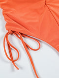 New drawstring one-piece swimsuit solid color pleated sexy suspender bikini