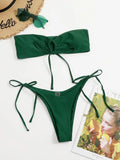 New women's one-piece swimsuit low waist strapless solid color tube top sexy bikini