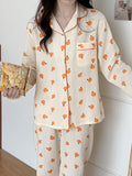 New women's sweet and cute style pure cotton gauze pajamas thin long-sleeved trousers home wear set