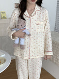 New women's sweet and cute style pure cotton gauze pajamas thin long-sleeved trousers home wear set